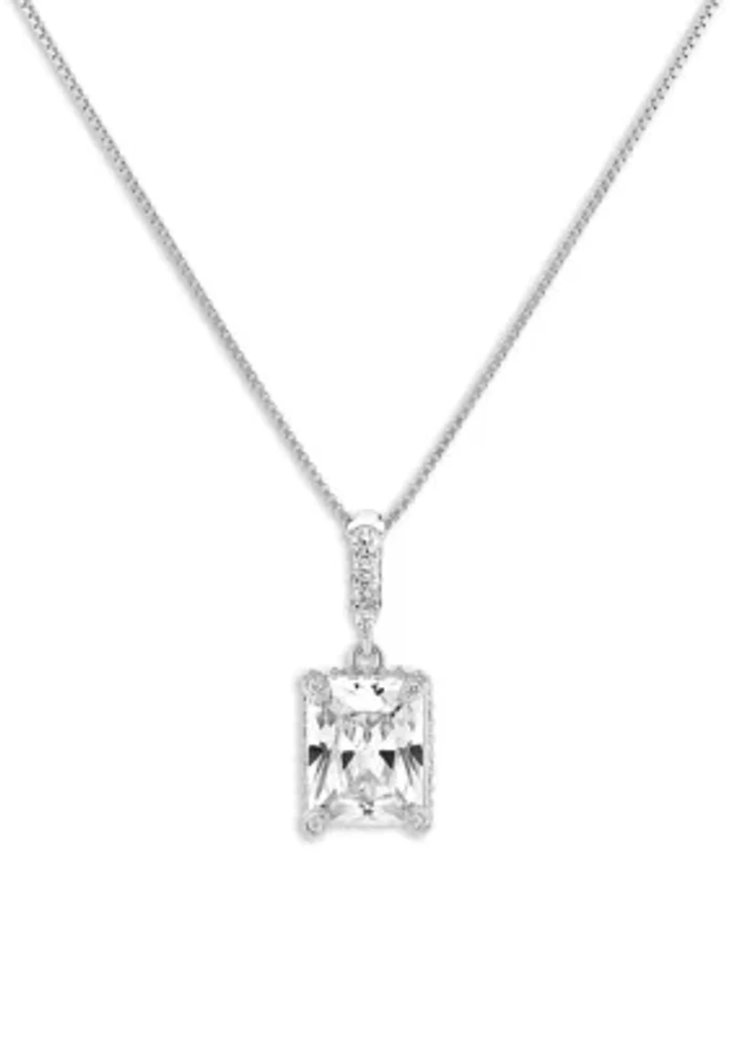 Sterling Silver Cubic Zirconia Emerald Shape Pendant Necklace