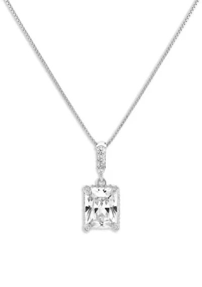 Sterling Silver Cubic Zirconia Emerald Shape Pendant Necklace