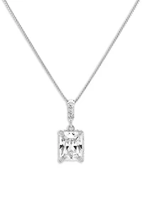 Sterling Silver Cubic Zirconia Emerald Shape Pendant Necklace