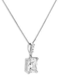 Sterling Silver Cubic Zirconia Emerald Shape Pendant Necklace