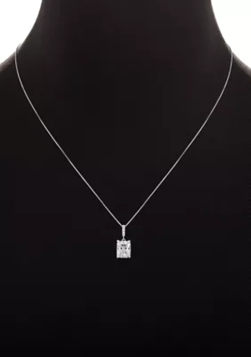 Sterling Silver Cubic Zirconia Emerald Shape Pendant Necklace