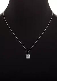 Sterling Silver Cubic Zirconia Emerald Shape Pendant Necklace