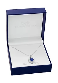 Sterling Silver Cubic Zirconia Blue Nano Oval Flower Pendant Necklace