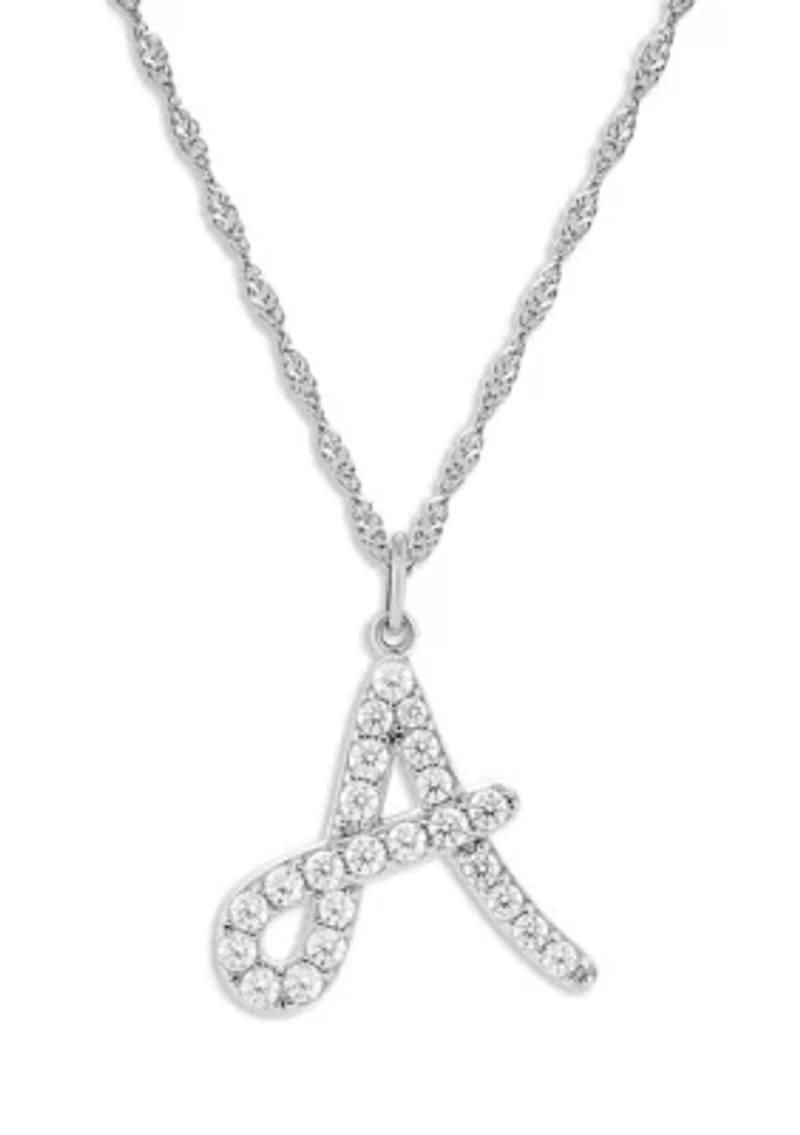 Sterling Silver Pavé Cubic Zirconia Initial Pendant Necklace
