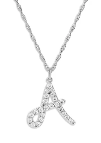 Sterling Silver Pavé Cubic Zirconia Initial Pendant Necklace