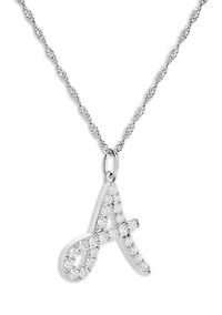 Sterling Silver Pavé Cubic Zirconia Initial Pendant Necklace
