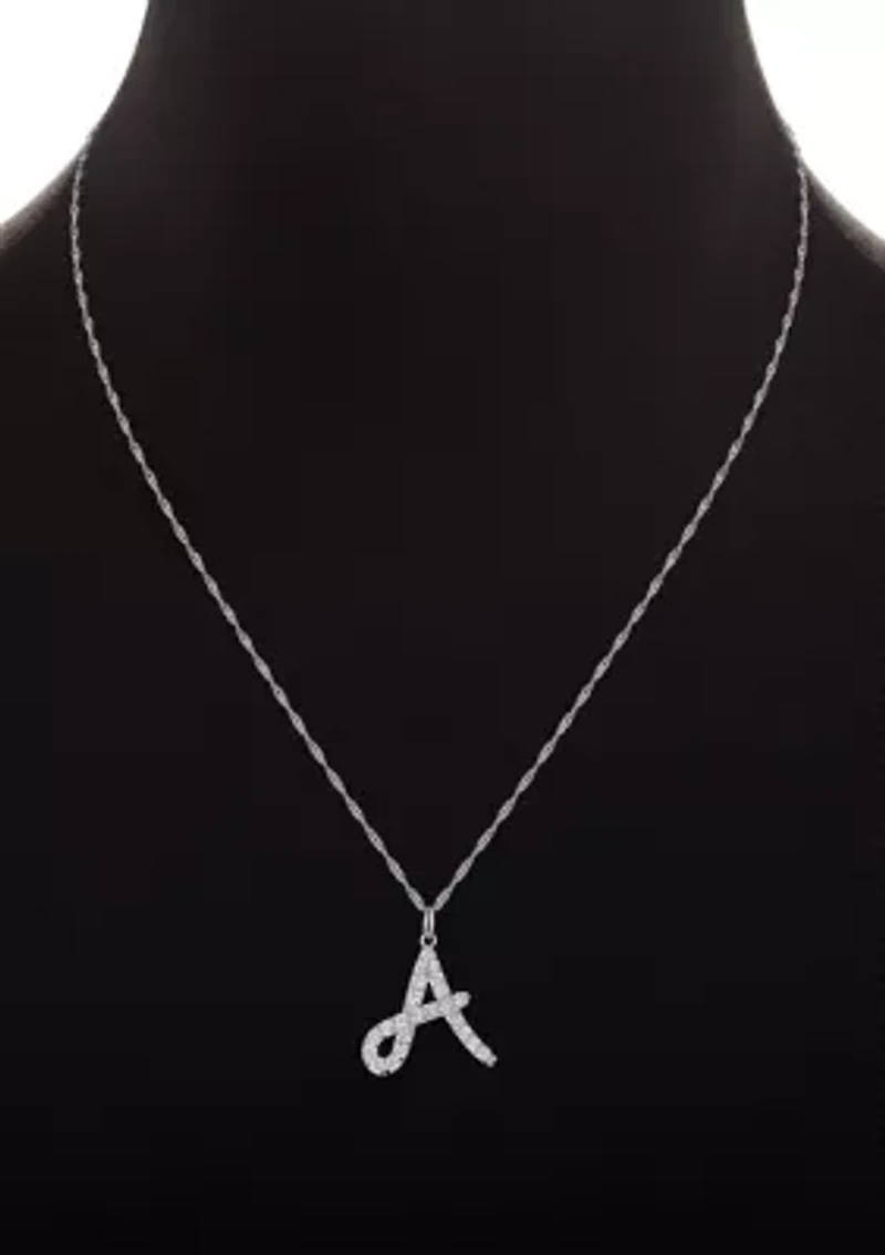 Sterling Silver Pavé Cubic Zirconia Initial Pendant Necklace