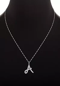 Sterling Silver Pavé Cubic Zirconia Initial Pendant Necklace