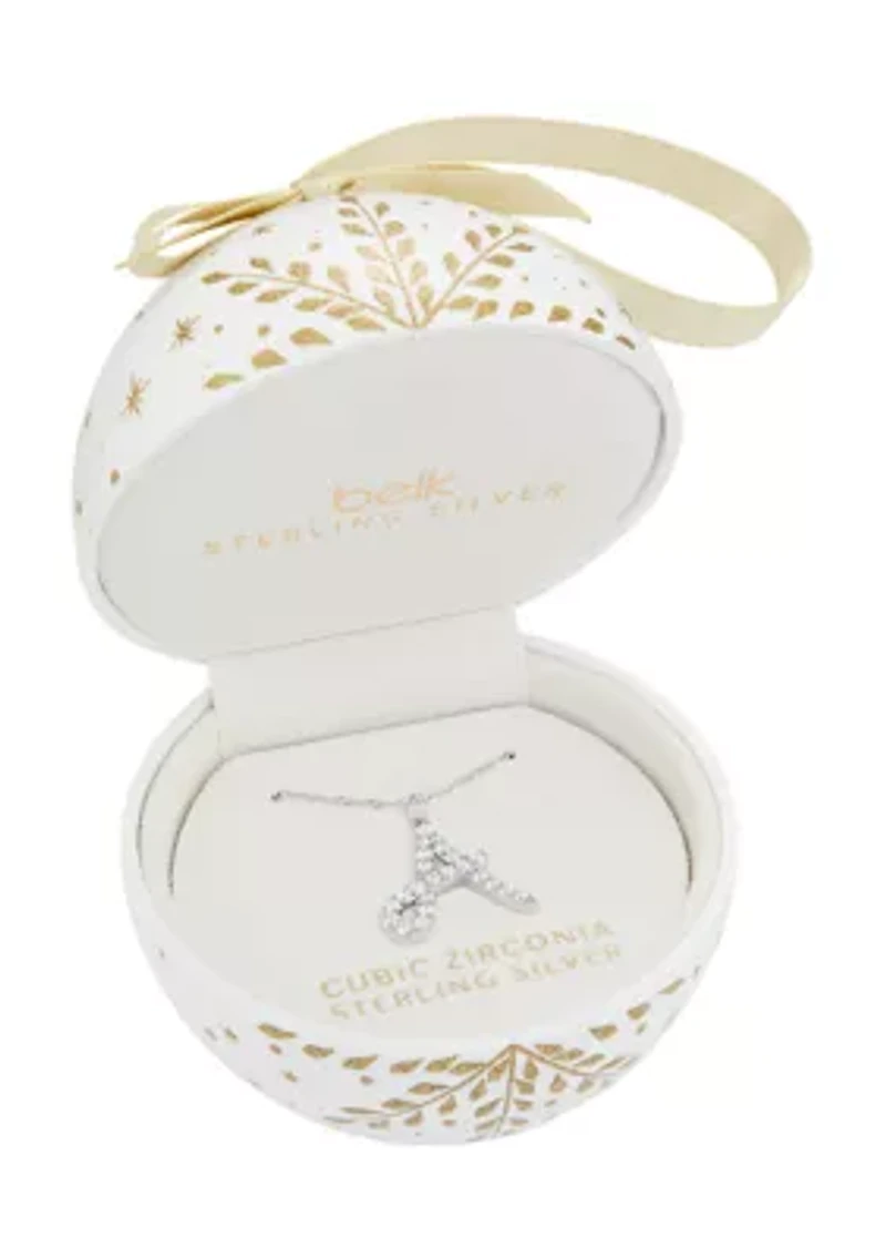Sterling Silver Pavé Cubic Zirconia Initial Pendant Necklace