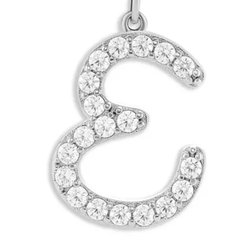Sterling Silver Pavé Cubic Zirconia Initial Pendant Necklace