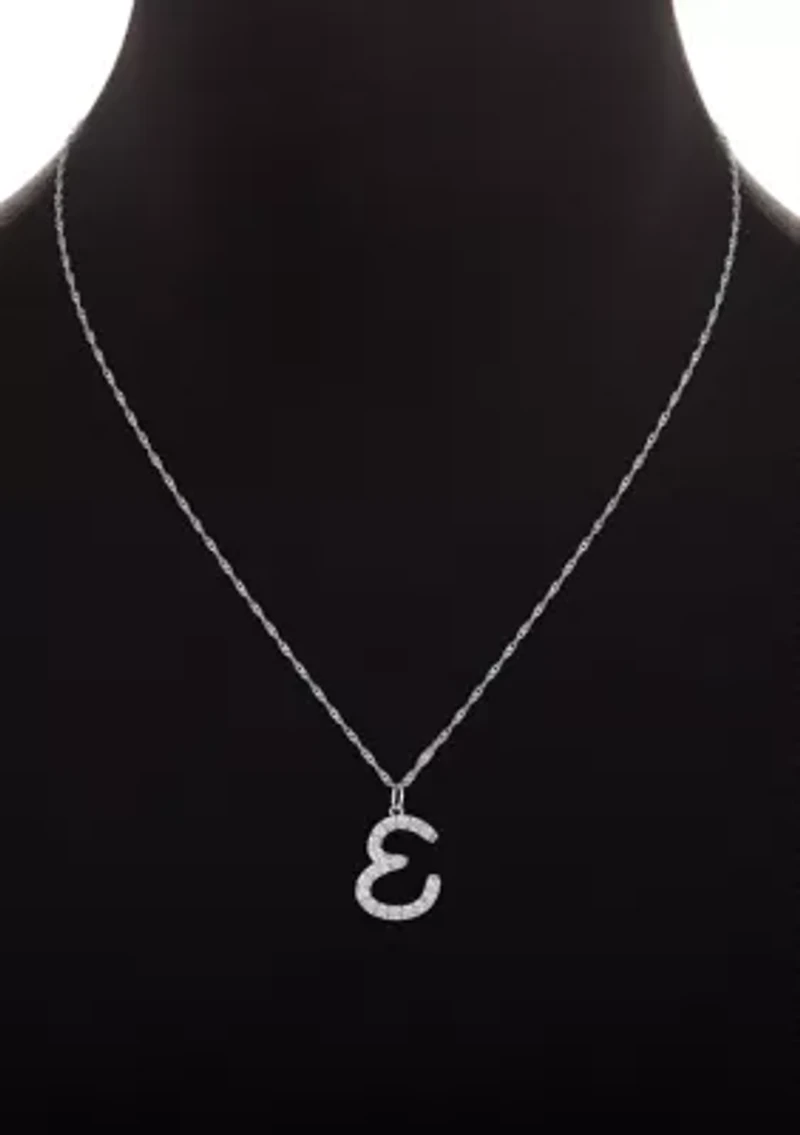Sterling Silver Pavé Cubic Zirconia Initial Pendant Necklace
