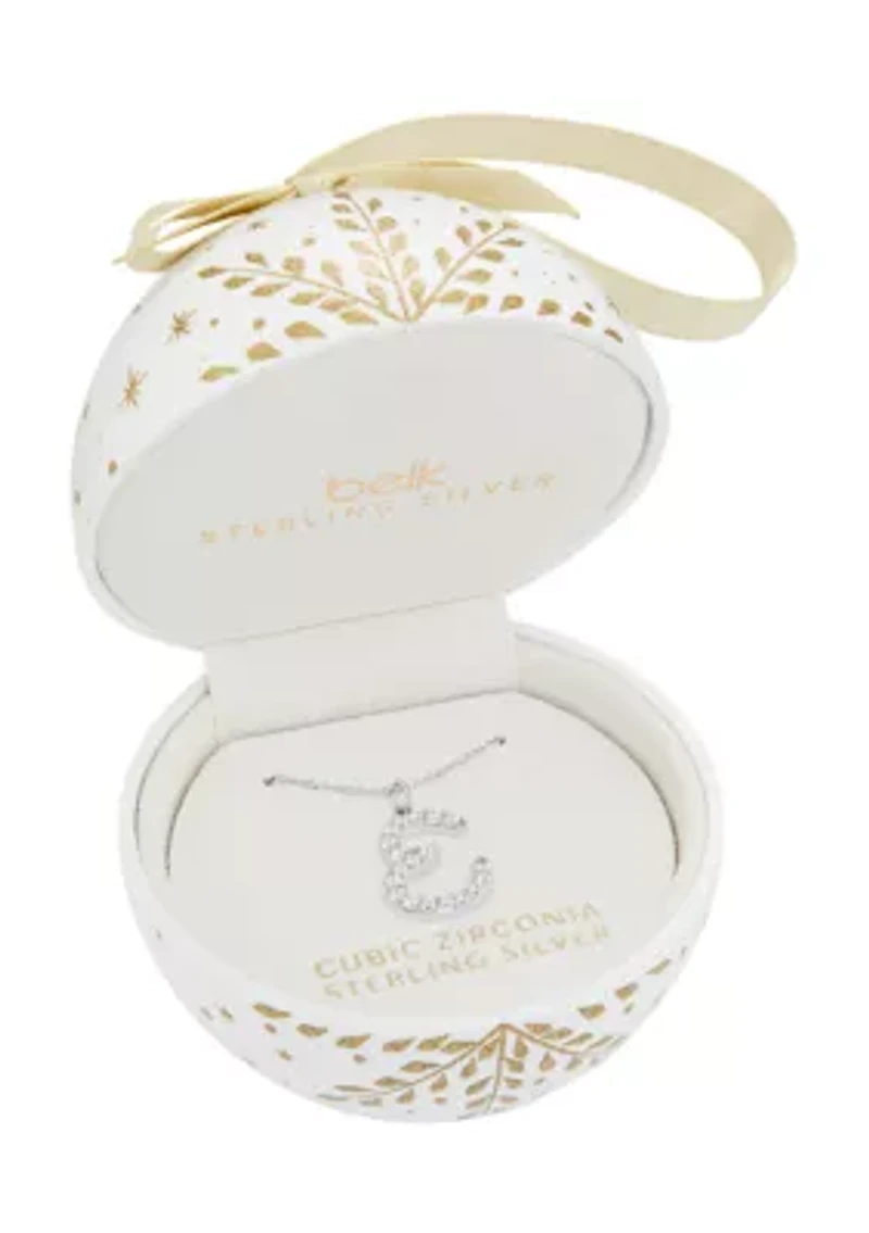 Sterling Silver Pavé Cubic Zirconia Initial Pendant Necklace