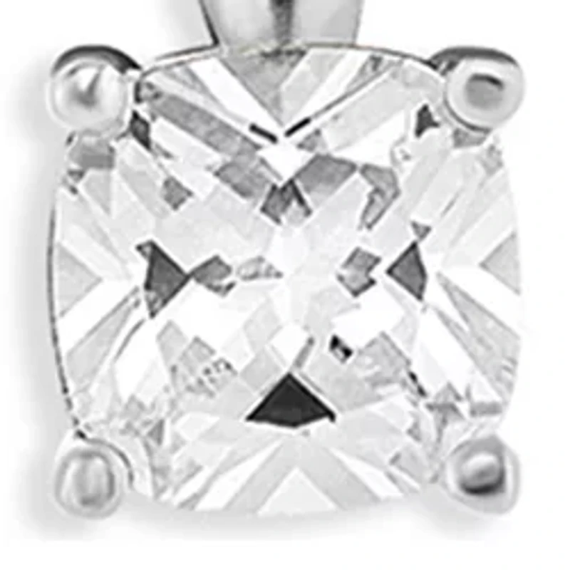 Sterling Silver 6 Millimeter Cushion Cubic Zirconia Pendant Necklace