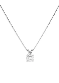 Sterling Silver 6 Millimeter Cushion Cubic Zirconia Pendant Necklace