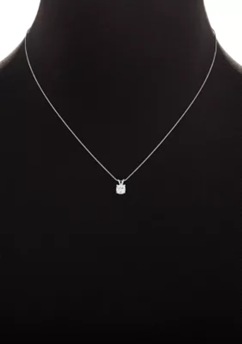 Sterling Silver 6 Millimeter Cushion Cubic Zirconia Pendant Necklace