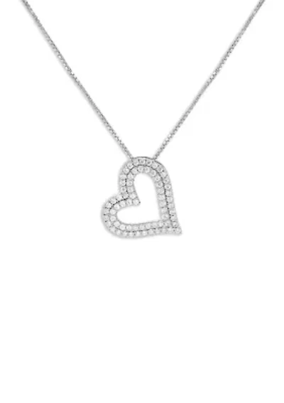 Sterling Silver Pavé Cubic Zirconia Open Heart Pendant Necklace