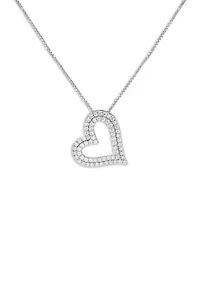 Sterling Silver Pavé Cubic Zirconia Open Heart Pendant Necklace