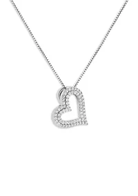 Sterling Silver Pavé Cubic Zirconia Open Heart Pendant Necklace