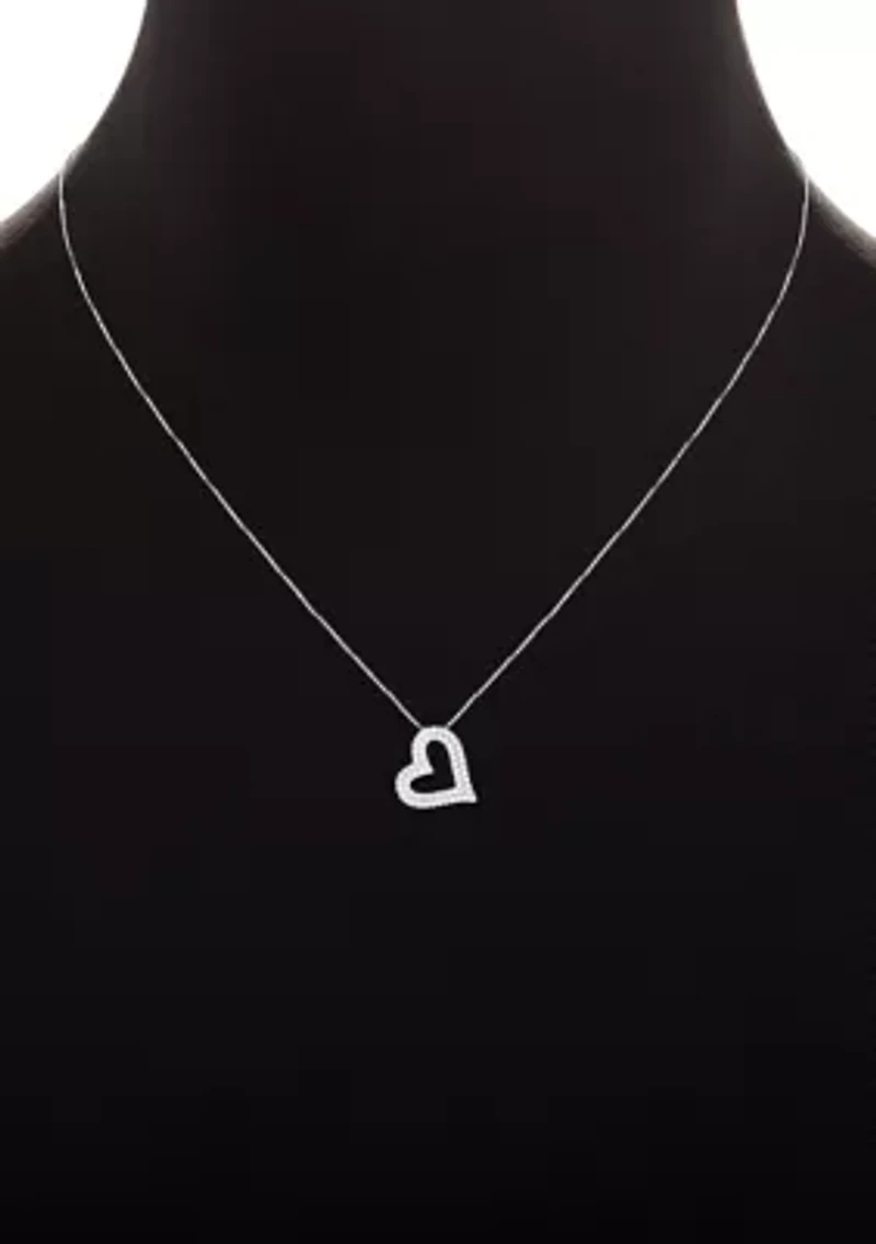 Sterling Silver Pavé Cubic Zirconia Open Heart Pendant Necklace