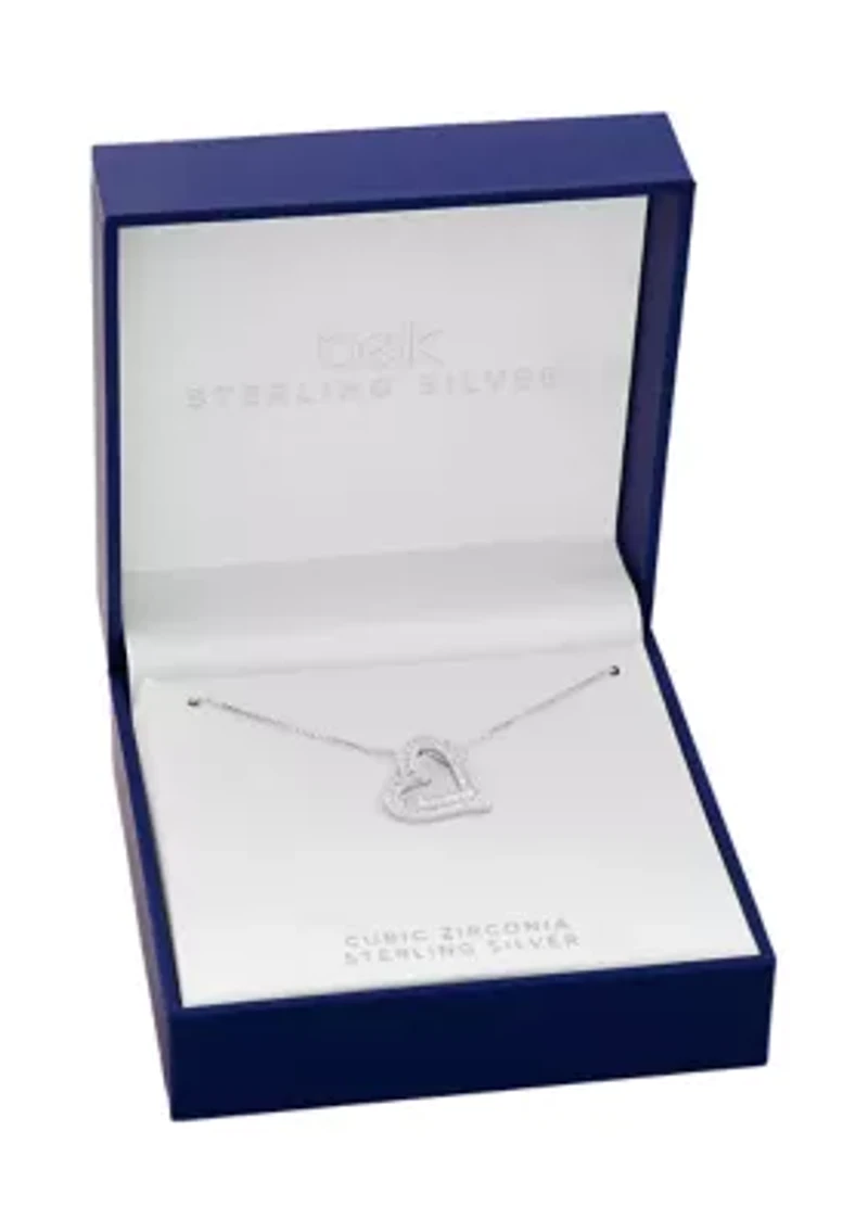 Sterling Silver Pavé Cubic Zirconia Open Heart Pendant Necklace