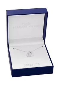 Sterling Silver Pavé Cubic Zirconia Open Heart Pendant Necklace