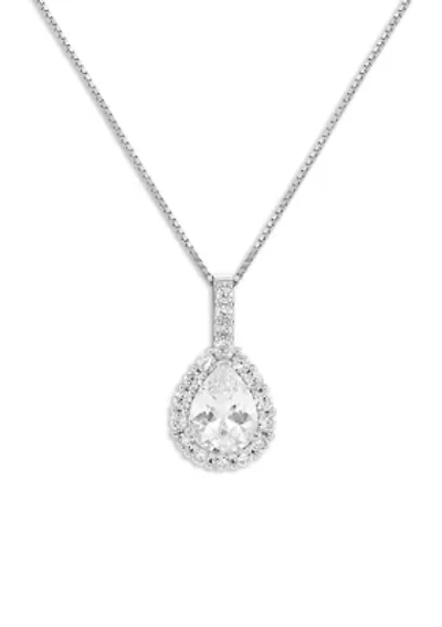 Sterling Silver Pavé Cubic Zirconia Teardrop Pendant Necklace