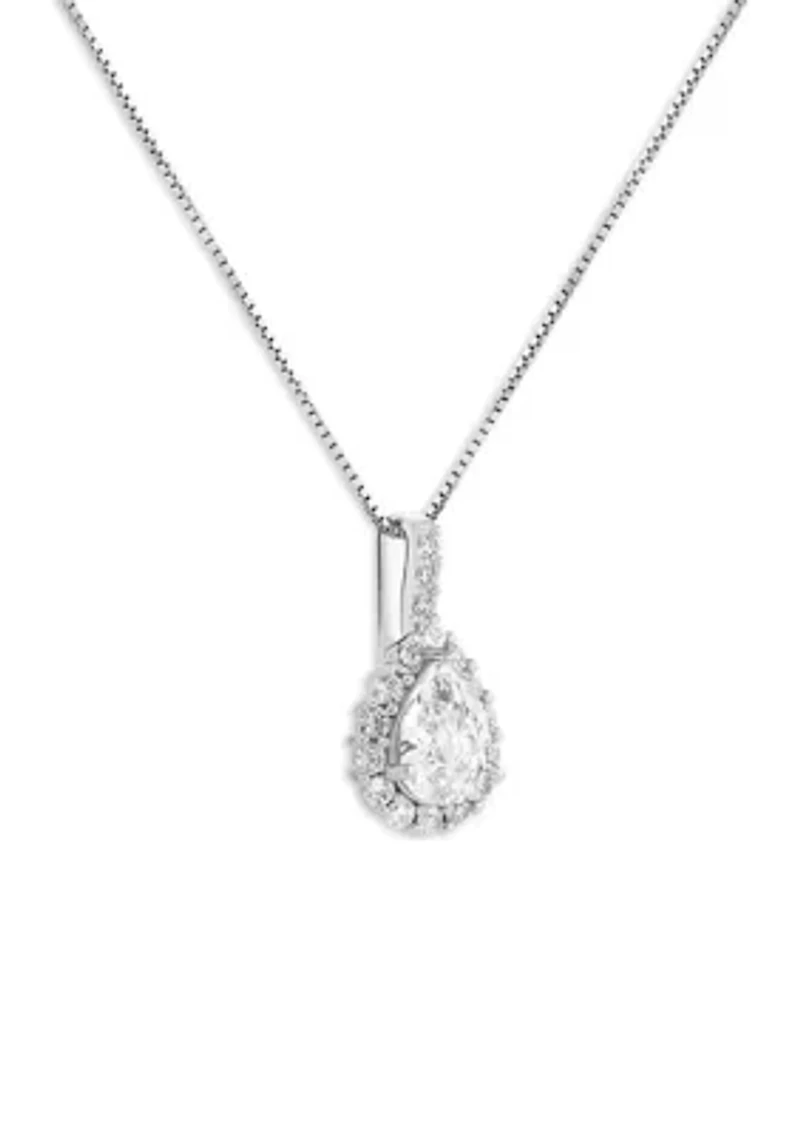 Sterling Silver Pavé Cubic Zirconia Teardrop Pendant Necklace