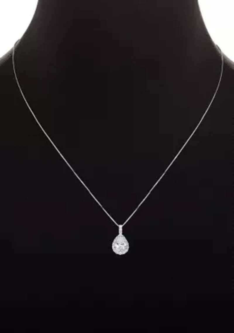 Sterling Silver Pavé Cubic Zirconia Teardrop Pendant Necklace