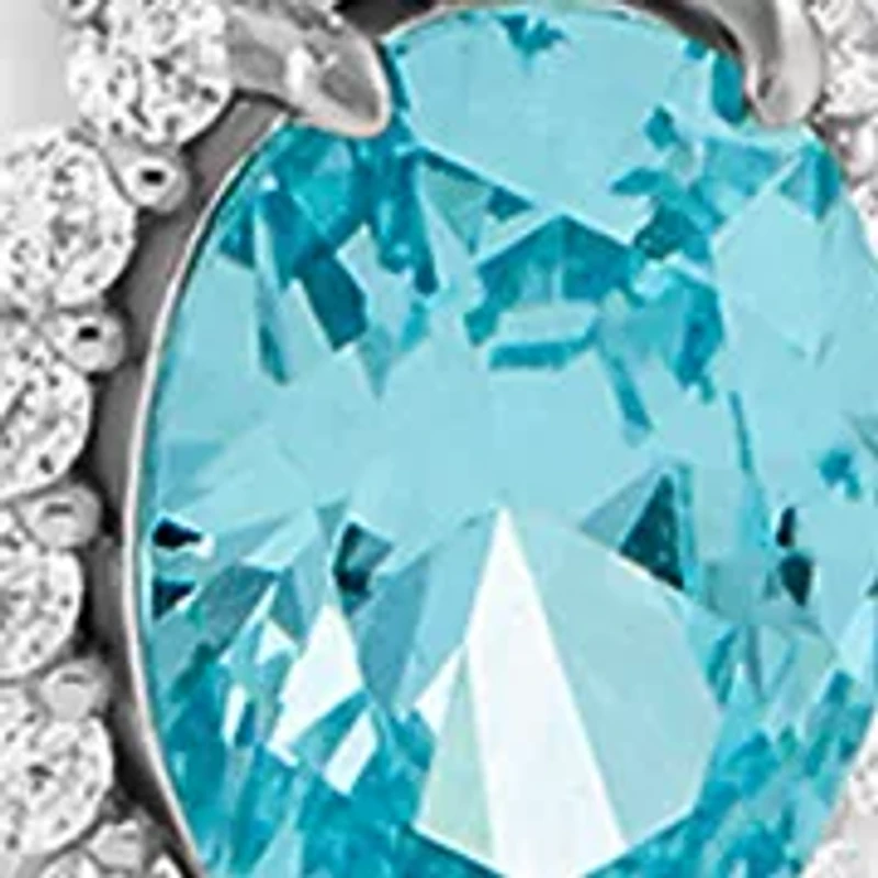 Sterling Silver Cubic Zirconia Aqua Oval Flower Pendant Necklace