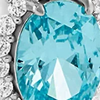 Sterling Silver Cubic Zirconia Aqua Oval Flower Pendant Necklace