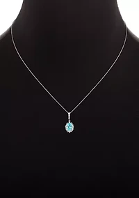 Sterling Silver Cubic Zirconia Aqua Oval Flower Pendant Necklace