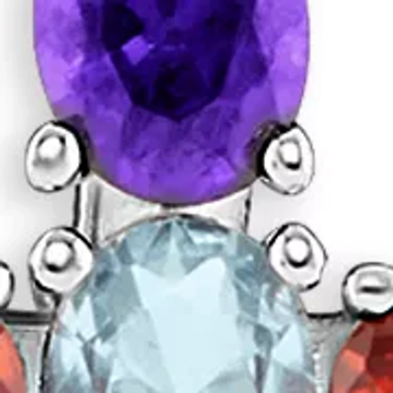 Sterling Silver Multi Color Oval Cubic Zirconia Cross Pendant Necklace