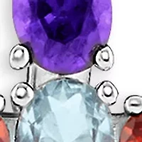 Sterling Silver Multi Color Oval Cubic Zirconia Cross Pendant Necklace
