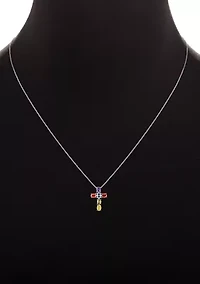 Sterling Silver Multi Color Oval Cubic Zirconia Cross Pendant Necklace