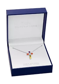 Sterling Silver Multi Color Oval Cubic Zirconia Cross Pendant Necklace