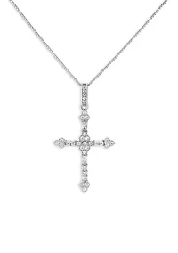 Sterling Silver Baguette Pave CZ Cross Pendant Necklace