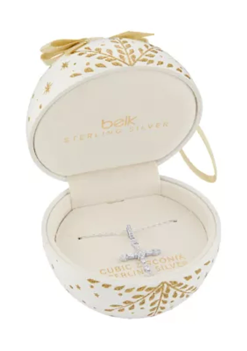 Sterling Silver Baguette Pave CZ Cross Pendant Necklace