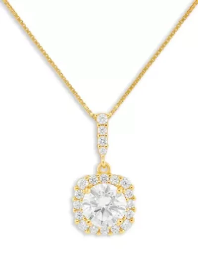 Sterling Silver Pavé Cubic Zirconia Square Pendant Necklace
