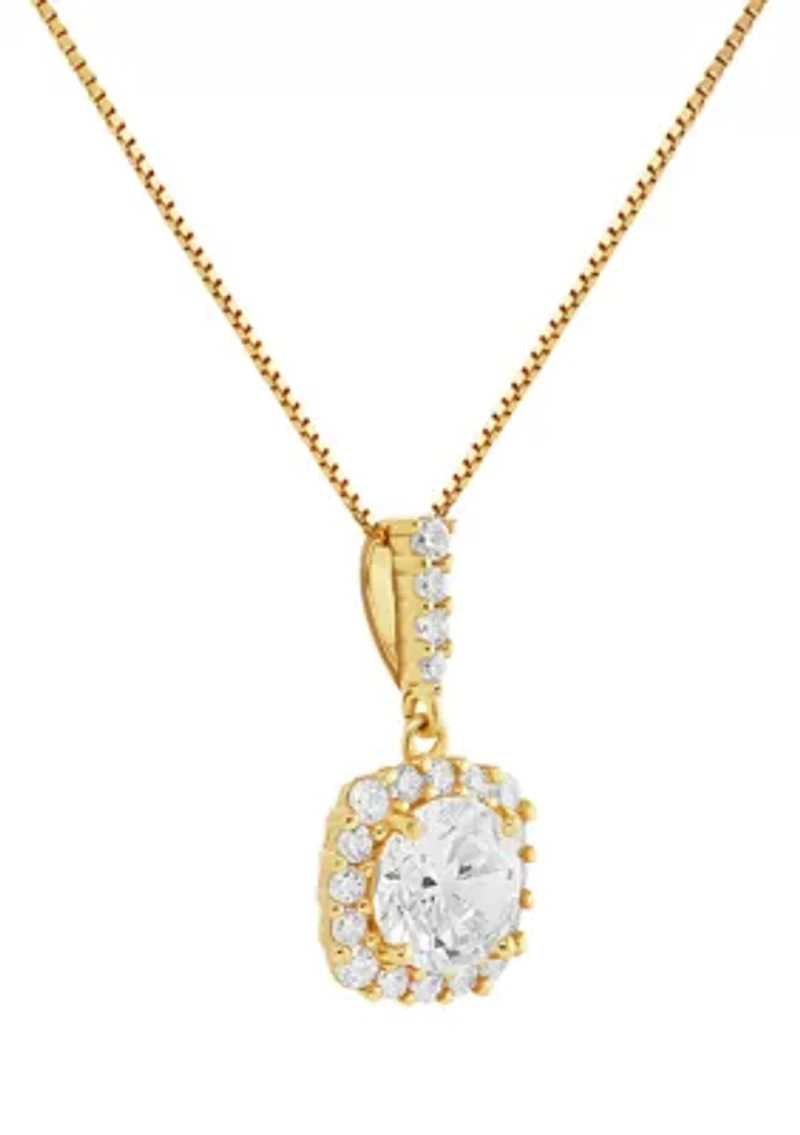 Sterling Silver Pavé Cubic Zirconia Square Pendant Necklace