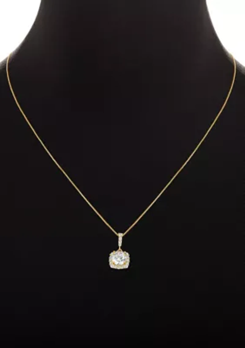 Sterling Silver Pavé Cubic Zirconia Square Pendant Necklace