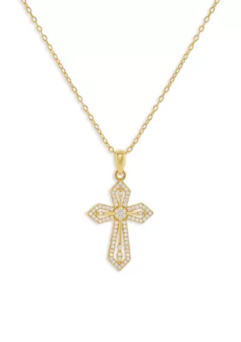 Sterling Silver Cubic Zirconia Textured Cross Pendant Necklace