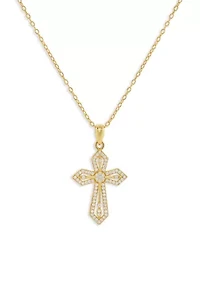 Sterling Silver Cubic Zirconia Textured Cross Pendant Necklace
