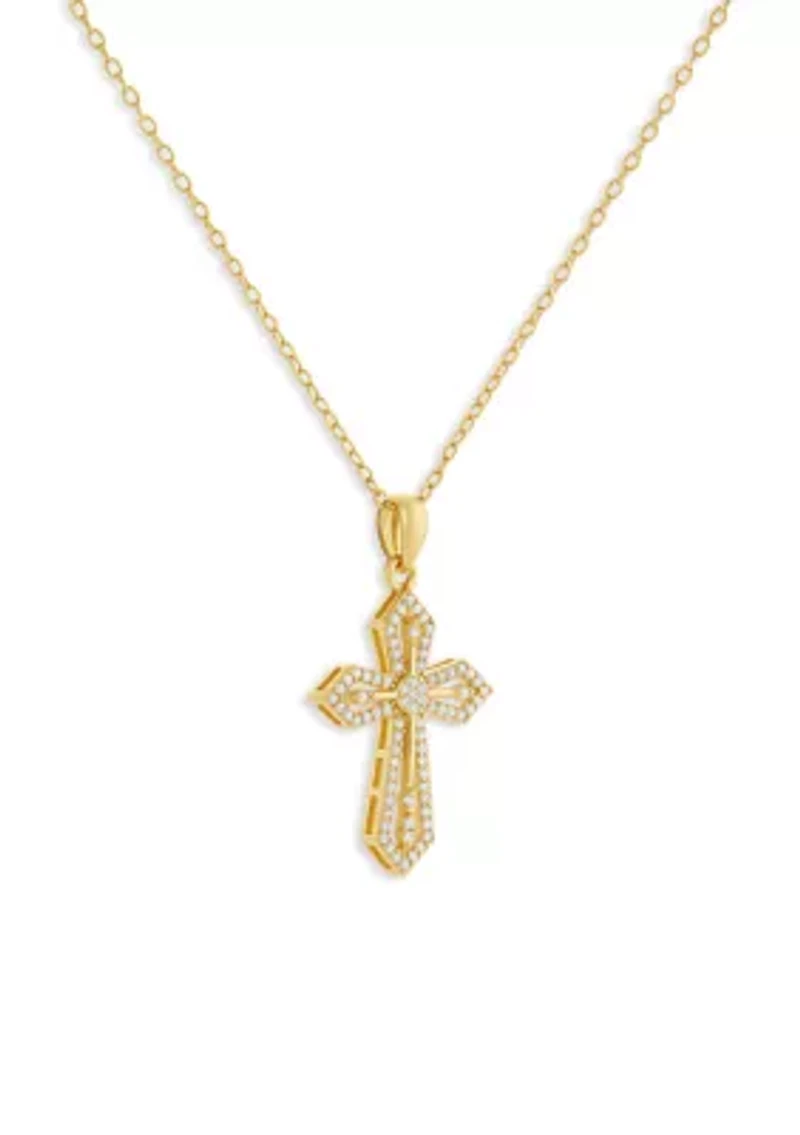 Sterling Silver Cubic Zirconia Textured Cross Pendant Necklace