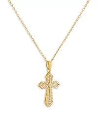 Sterling Silver Cubic Zirconia Textured Cross Pendant Necklace