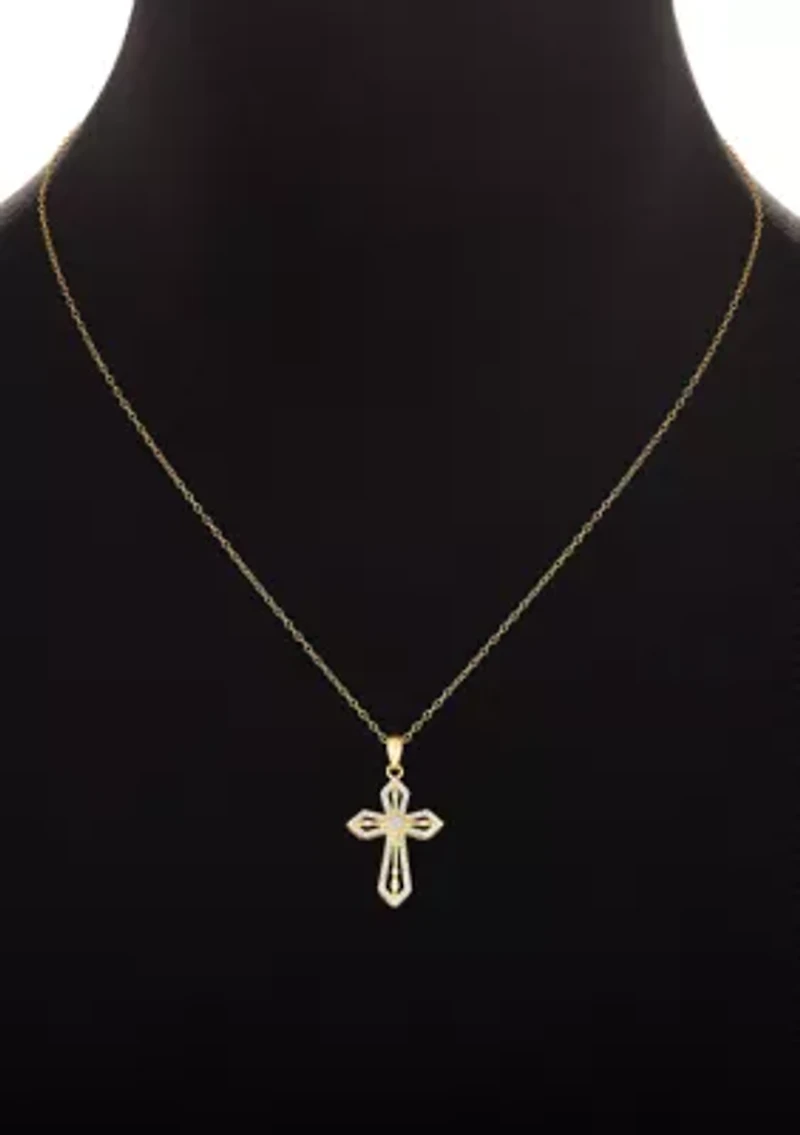 Sterling Silver Cubic Zirconia Textured Cross Pendant Necklace