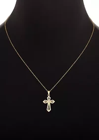 Sterling Silver Cubic Zirconia Textured Cross Pendant Necklace