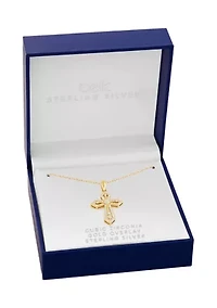 Sterling Silver Cubic Zirconia Textured Cross Pendant Necklace