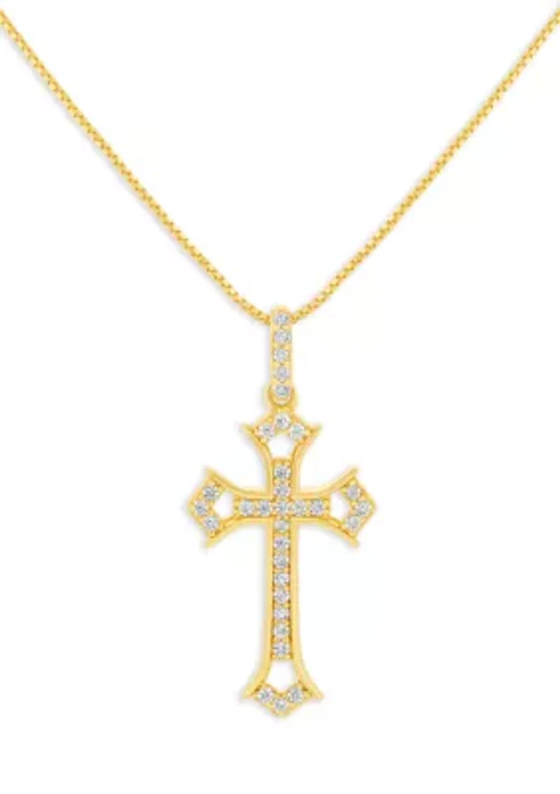 Sterling Silver Pavé Cubic Zirconia Cross Pendant Necklace