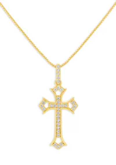 Sterling Silver Pavé Cubic Zirconia Cross Pendant Necklace