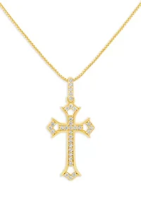 Sterling Silver Pavé Cubic Zirconia Cross Pendant Necklace